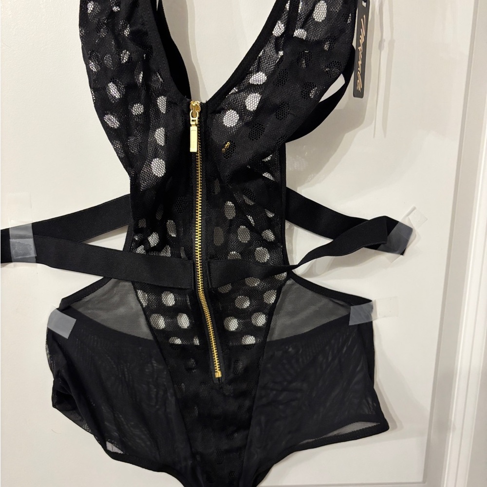 Black Sheer Polka Dot Bodysuit